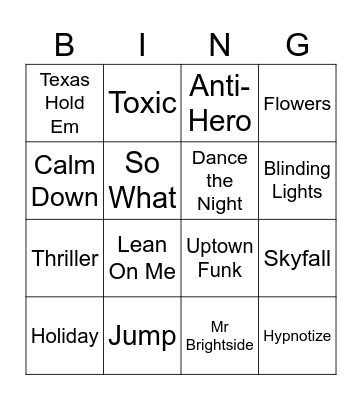 SGBeattle 2024 Music Bingo Card