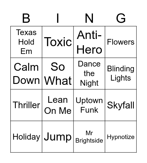 SGBeattle 2024 Music Bingo Card