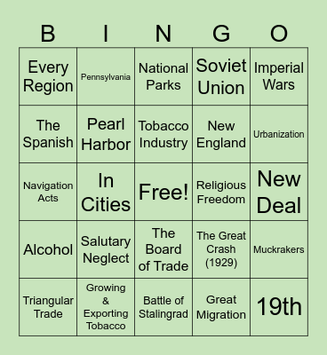 APUSH Period 2 & 7 BINGO Card