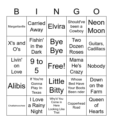 Country 80s/90s Bingo Card
