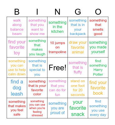 Sadie's Scavenger Hunt Bingo Card
