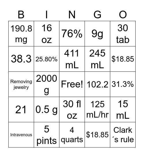 Pharm Tech Bingo Card