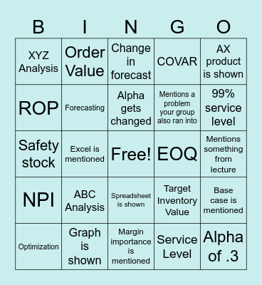 Group 4 Presentation Bingo Card