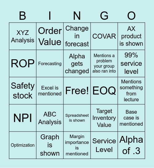 Group 4 Presentation Bingo Card