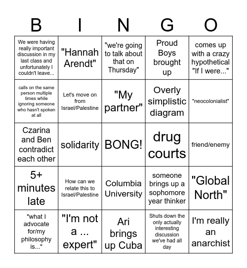 kk Bingo Card