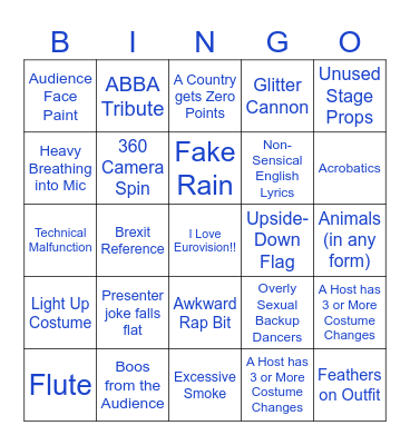 Eurovision 2024 Bingo Card