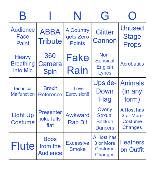 Eurovision 2024 Bingo Card