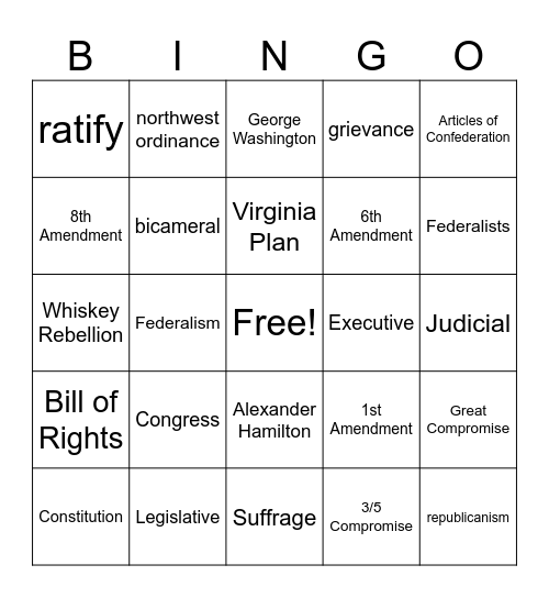 Constitution Bingo Card