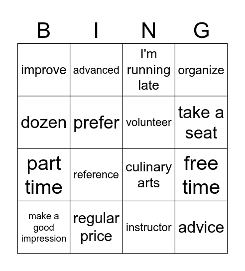 Burlington High Beginner Review Bingo Card