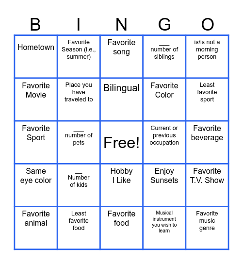 What Do we Have In Common? Bingo Card