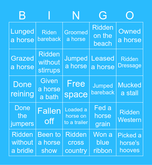 Equestrian Bingo Card