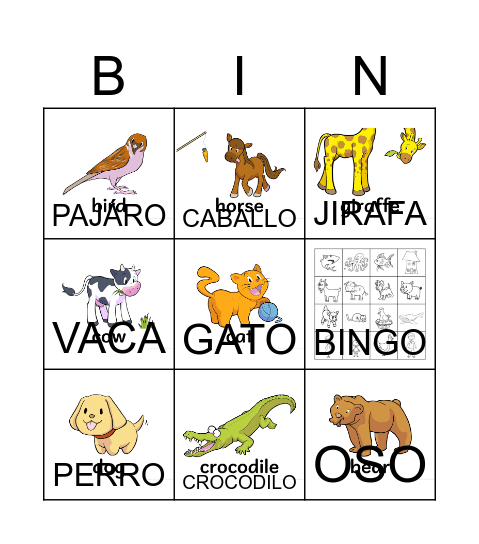 Animals Bingo Card