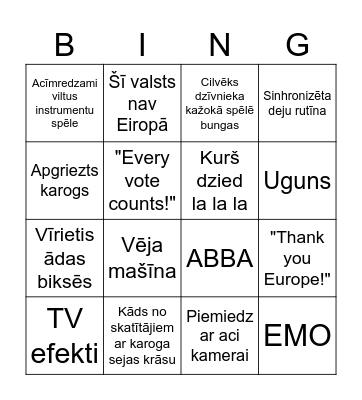 Eirovīzijas bingo Card
