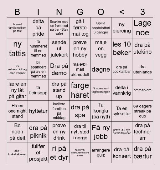 Amanda og Hannahs bingobrett Bingo Card