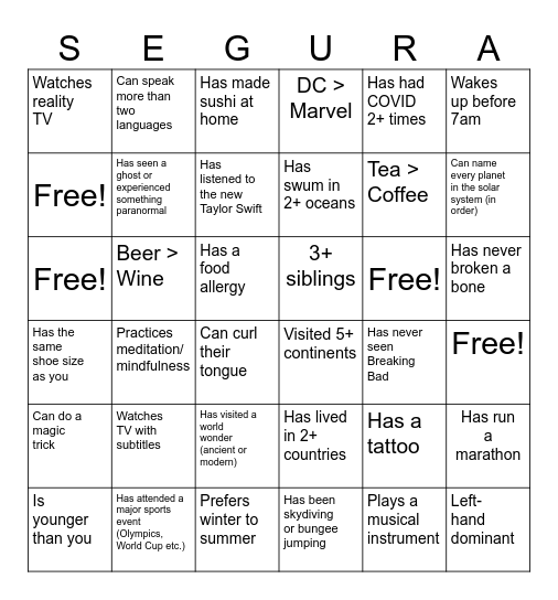 SEGURA Summit 2024 Bingo Card