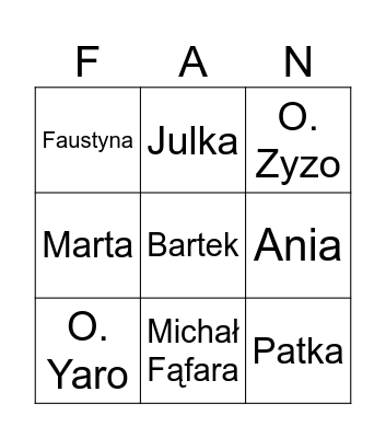 Fani Bingo Card