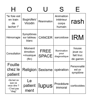 Dr House Bingo s1-2 Bingo Card