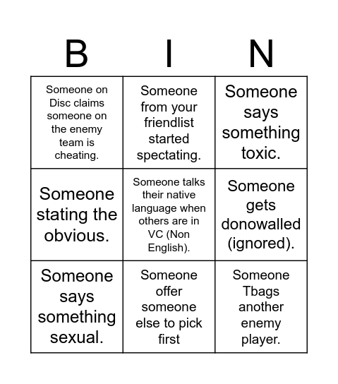 Morendin Bingo Card