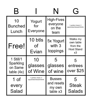BLM 59th Street - Restaurant Bingo Card