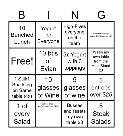 BLM 59th Street - Restaurant Bingo Card