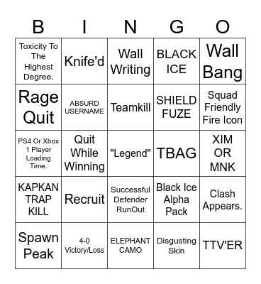 Siege-O Bingo Card