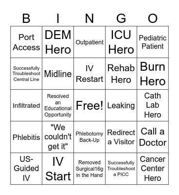 *** Mercy Vascular Access Hero *** Bingo Card