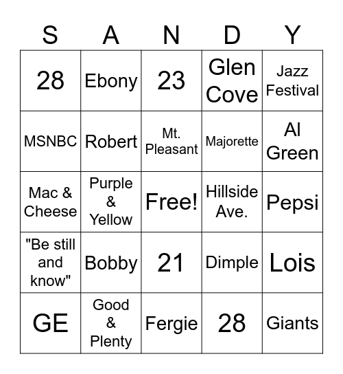 SANDY'S 80th Birthday! Bingo Card