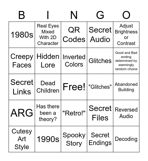 Indie Horror Bingo Card