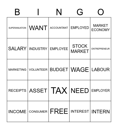 BUSINESS AND ECONOMICS Bingo Card