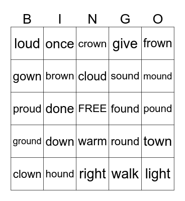 Unit 15  Sound Spelling OW  OU Bingo Card