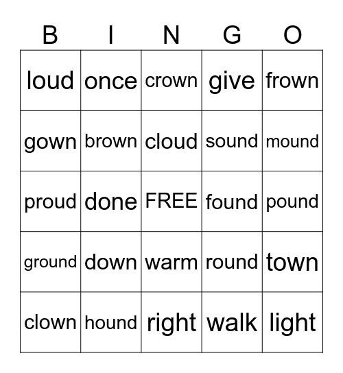 Unit 15  Sound Spelling OW  OU Bingo Card