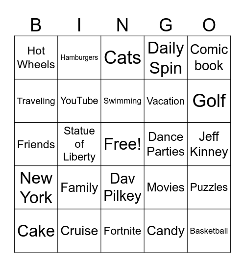 Zach Bingo Card