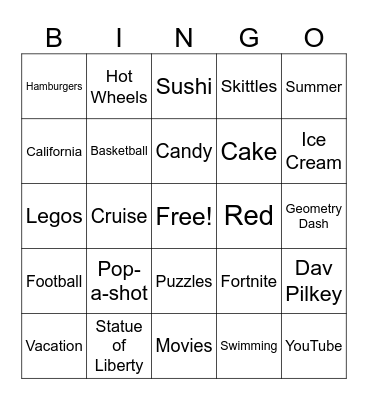 Zach Bingo Card