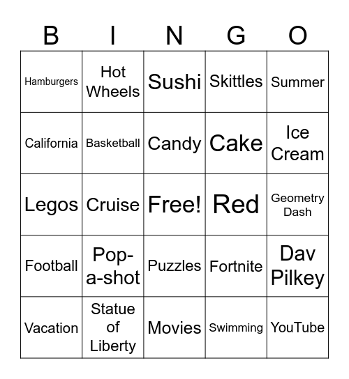 Zach Bingo Card