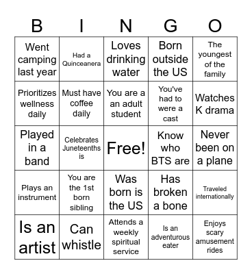 FIND SOMEONE WHO BINGO! CAN YOU GET A BINGO OR BLACK OUT? FIND SOMEONE DIFFERENT FOR EACH BOX Bingo Card