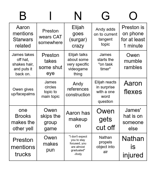 Untitled Bingo Card Untitled bingo card