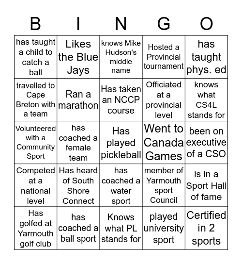 Sport Bingo Card