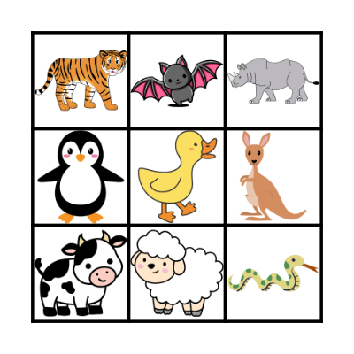 ASL Animals Bingo Card