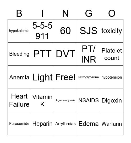 Week 7 Med BINGO Card