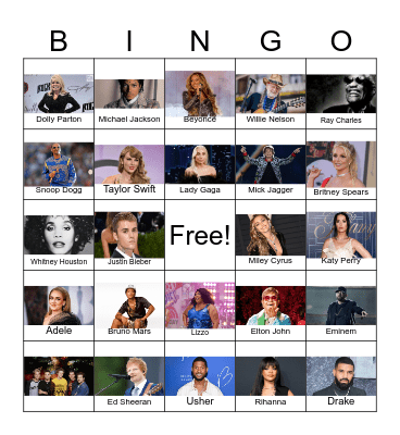 Musical Artists Bingo Card