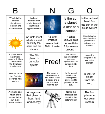 All about our Solar System! Bingo Card