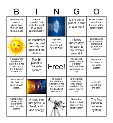 All about our Solar System! Bingo Card