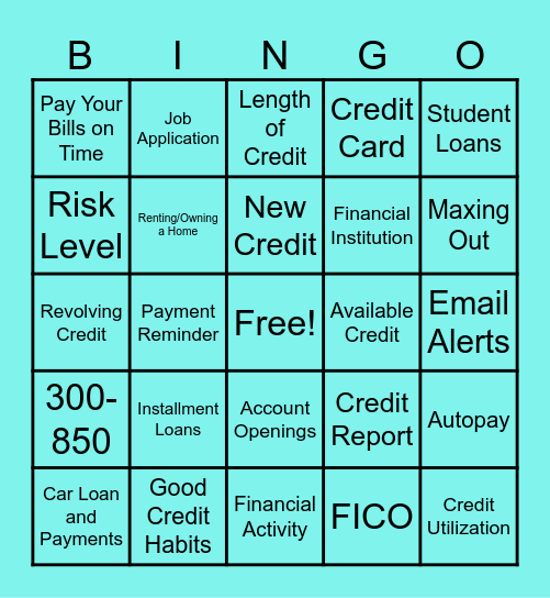 Credit Score Lingo Bingo Card
