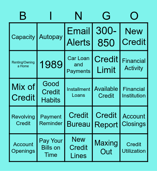 Credit Score Lingo Bingo Card