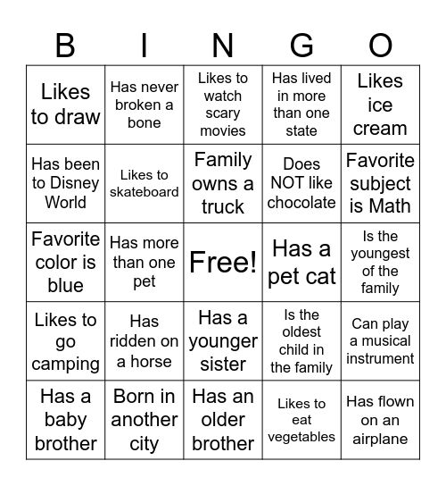 Classmate Bingo! Bingo Card