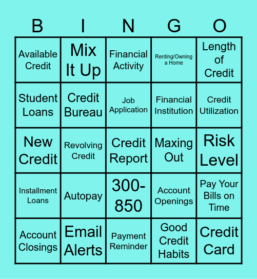 Credit Score Lingo Bingo Card