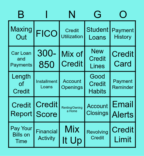 Credit Score Lingo Bingo Card