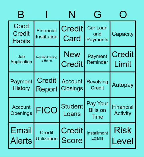 Credit Score Lingo Bingo Card