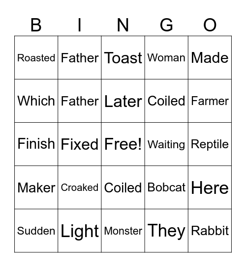 Draft 1 Bingo Card