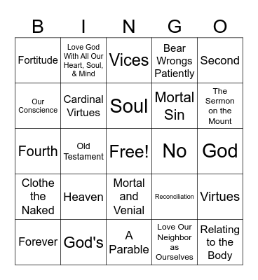 Life in Christ Bingo Card